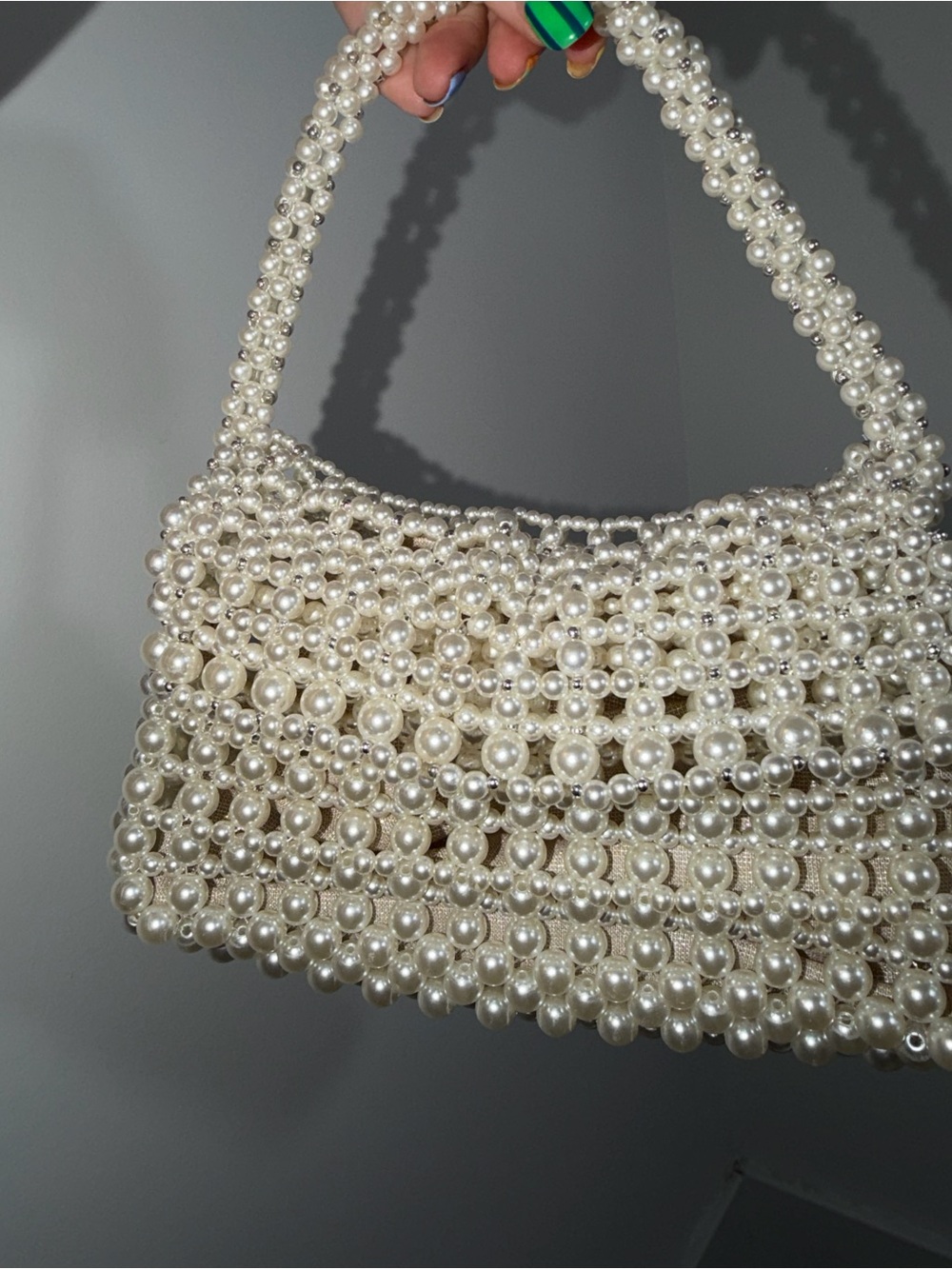 Zara Pearl Beaded Handbag - Ivory Elegant Evening Bag - Picture 2 of 11